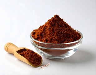 Indian Madder Powder in Glass Bowl with Wooden Scoop Manjistha Rubia cordifolia Herbal Dye