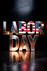 Modern 3D text design of Labor Day with metallic industrial texture and USA flag pattern