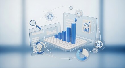 Modern 3d rendering of business analytics and financial data visualization