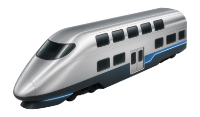 Dual-level electric train car with upper deck and sleek aerodynamic front