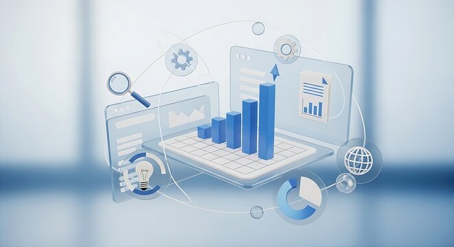 Modern 3d rendering of business analytics and financial data visualization