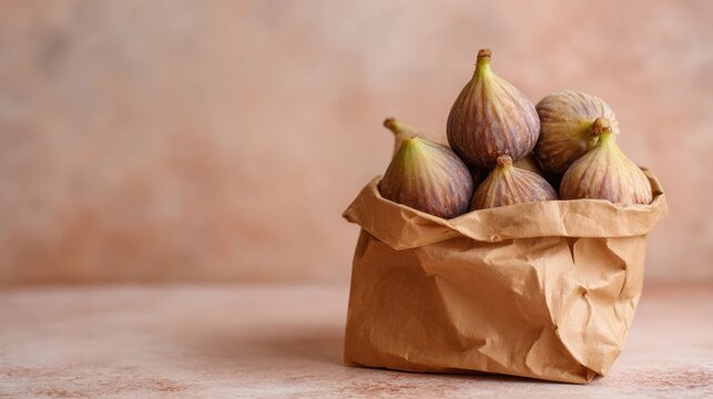 Fresh figs in paper bag on rustic surface for autumn culinary inspiration ,National Fig Week