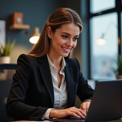 Portrait woman and typing in office with laptop for work as receptionist administrative support and professional female employee happy and email to confirm schedule and appointment planning Profe