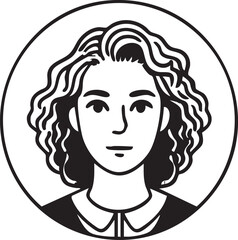 Vector portrait illustration: woman with curly hair black and white eps silhouette