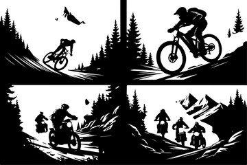 Fototapeta premium Mountain Biking Adventure Scenes Vector Bundle
