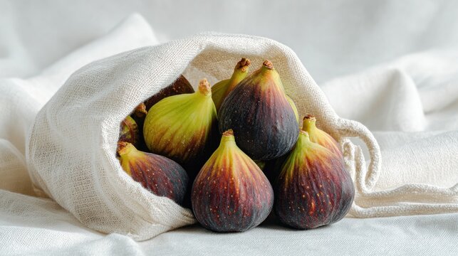 Fresh figs wrapped in white cloth on light background for organic food concept ,National Fig Week