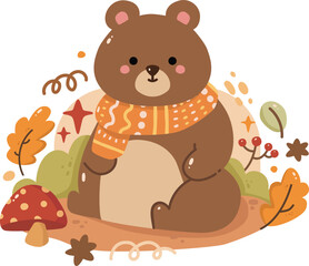 Cute Bear Autumn Leaf Animal Illustration