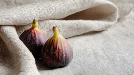 Fresh figs on linen fabric background for natural and rustic decor ,National Fig Week