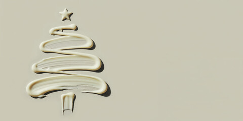 Natural cosmetic cream shaped as christmas tree with star on beige background, skincare wellness and holiday concept