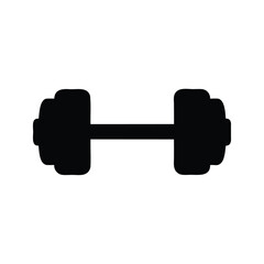 Simple black and white dumbbell icon for fitness, gym, and exercise, dumbbells illustration silhouette