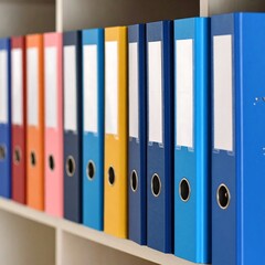 Colorful file folders on shelves