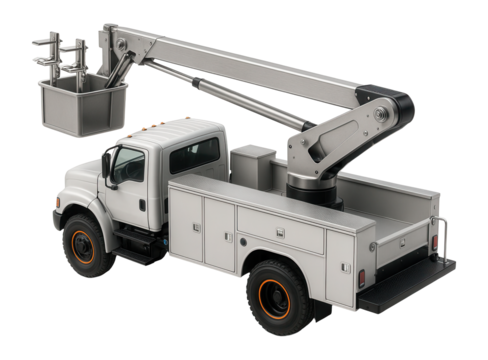 Utility repair truck with cherry picker and utility pole clamps - Powered by Adobe