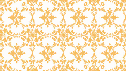 Seamless orange damask pattern on beige background.