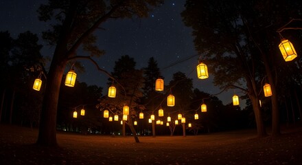 Enchanted Night: Lanterns Aglow Under a Starry Sky