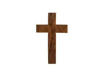 Wooden cross isolated on white background