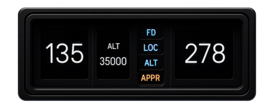 Flight data display panel with digital readouts and status indicators