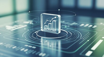 3d holographic bar chart with upward trend on futuristic digital interface