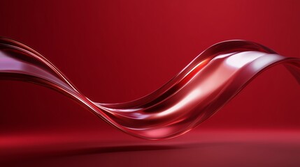 3d glass metallic red ribbon floating on red background with elegant gradient