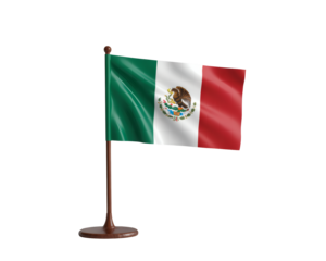 Mexican flag waving proudly on a wooden stand, perfect for patriotic displays and national pride celebrations