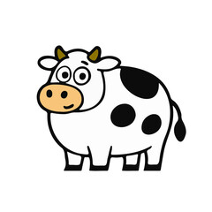 Fototapeta premium Vector illustration of funny cartoon cow with cute expressions and poses. Black and white dairy cow characters with simple comic style. Perfect for children’s books, farm animal education, mascot