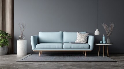 Modern living room with light blue couch (1)