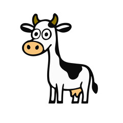 Vector illustration of funny cartoon cow with cute expressions and poses. Black and white dairy cow characters with simple comic style. Perfect for children’s books, farm animal education, mascot