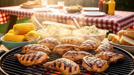 national chicken month outdoor summer barbecue with grilled and corn
