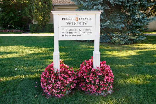 Peller Estates Winery sign and vineyard in Niagara-on-the-Lake , Ontario, Canada