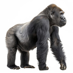 Fototapeta premium A strong silverback gorilla primate standing proud isolated on a transparent background png