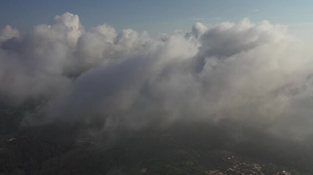 Mount Tabor area against a background of clouds from a drone flight in Israel