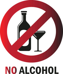 No Alcohol Sign, No Alcohol Prohibited Sign Vector Illustration, no alcohol, alcohol free, prohibition, ban, forbidden, restricted, alcohol sign, stop alcohol, no drinking, warning, health, safety,