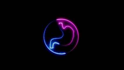 Dual Tone Neon Outline of Human Stomach in Circle on Black Background anatomy organ