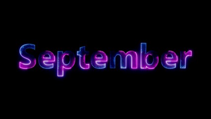 Glowing neon lettering September with blue and purple gradient on black month autumn