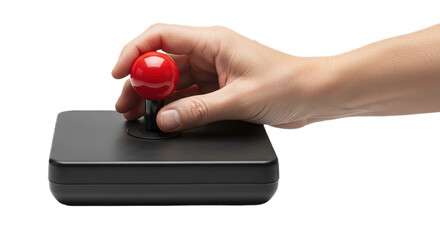 Hand with joystick on white transparent background, PNG