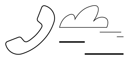 Stylized phone receiver and cloud with minimalistic lines. Ideal for communication, connection, technology, cloud services, data transfer, networking, customer support, simple landing page