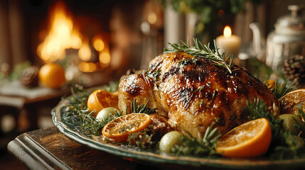 Festive Christmas Roast Chicken, a holiday feast ready to enjoy with family and friends.