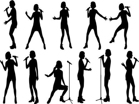 Singer singing a song silhouette. Good use for symbol, logo, web icon, mascot, sticker, sign, or any design you want.
