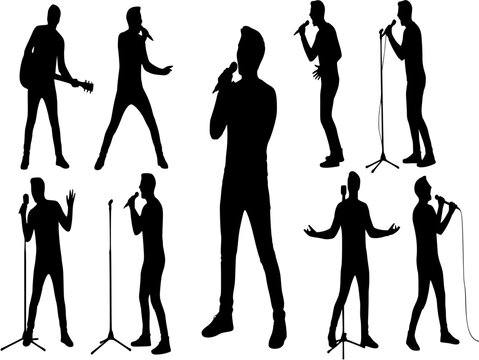 Singer singing a song silhouette. Good use for symbol, logo, web icon, mascot, sticker, sign, or any design you want.
