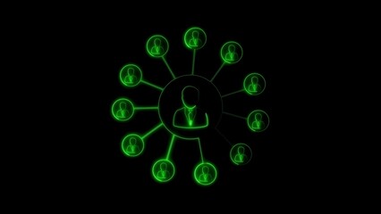 Green Neon Network Diagram Showing Connected People In A Circular Structure connection communication