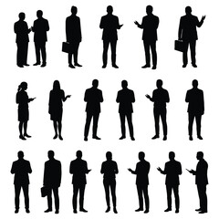 Collection of business people silhouettes in various poses and attire