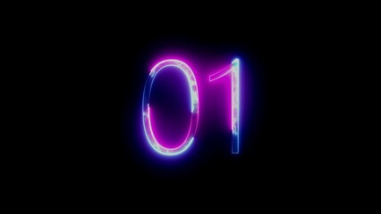 Neon Blue and Pink 3D Digit One on Black Background number numeral
