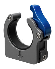 Obraz premium PVC pipe clip with a quick-release mechanism for maintenance access in water filtration systems.