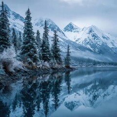 crisp cold snowy mountain scenery Alaska
