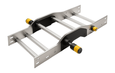 Cable ladder crossover with adjustable width for accommodating intersecting cable routes in a plant.