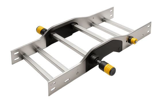 Cable ladder crossover with adjustable width for accommodating intersecting cable routes in a plant.