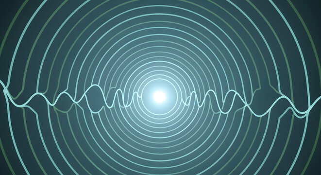 Digital illustration of concentric circles with a waveform against a dark background