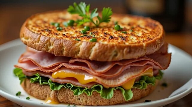  Taylor Ham Sandwich served authentically on a plate

