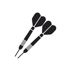 Two black darts with pointed tips and fletched tails on white background