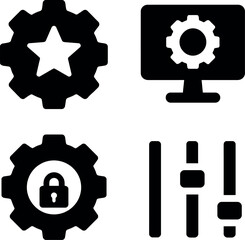 Set of four service icons featuring gears star lock and sliders for technical support and customization vector