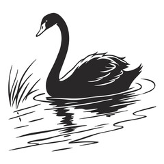 Swan gliding on frozen lake silhouette